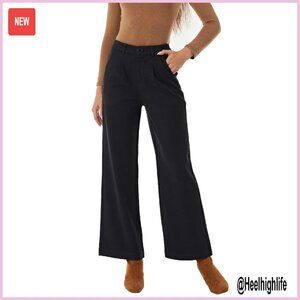 Wool Blend Wide Leg Dress Pants High Waist Winter Warm Work Slacks